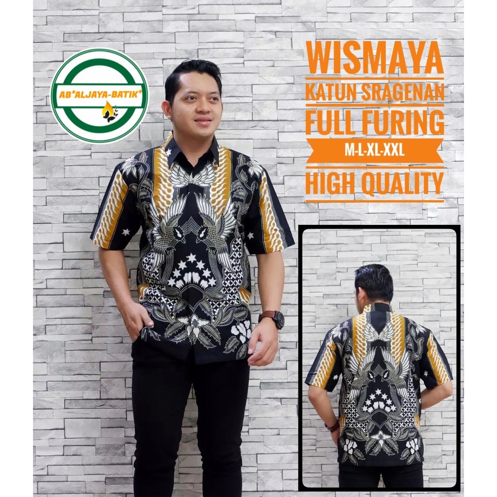 WISMAYA Baju Kemeja Batik Pria Solo Premium Modern Lengan Pendek Katun FULL FURING Aljaya