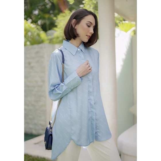 ALL OVER PRINTED LOGO SHIRT - Blue BENANG JARUM