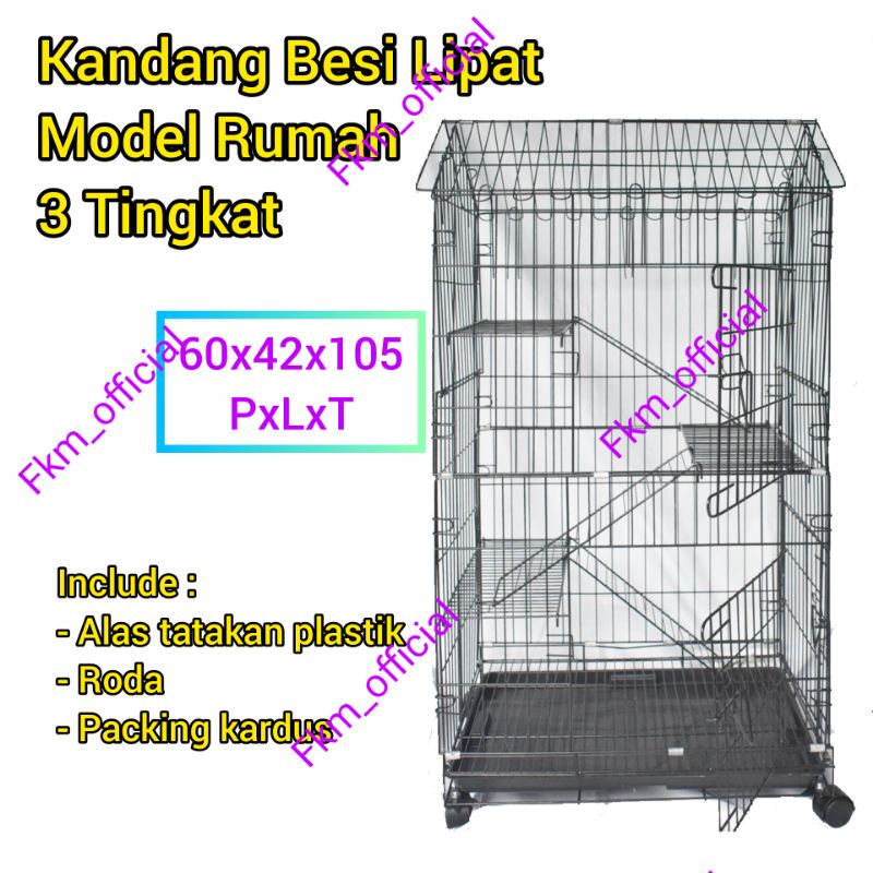 Kandang lipat tingkat 3 model rumah K02TR