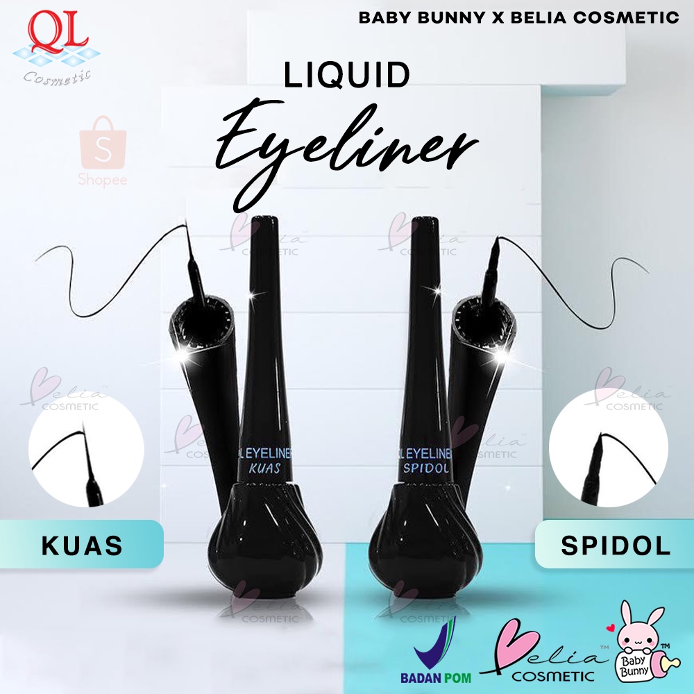 ❤ BELIA ❤ QL Cosmetic Waterproof Liquid Eyeliner 8ml | Spidol | Kuas | Black | BPOM | BABY BUNNY