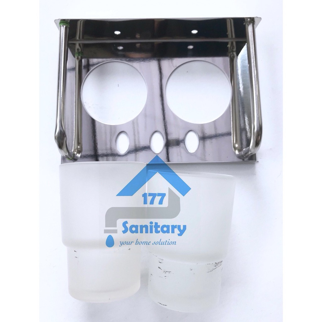 Rak sikat gigi stainless 2 gelas Murah 1234-  tempat sikat gigi odol double glass sanitary177 /G39