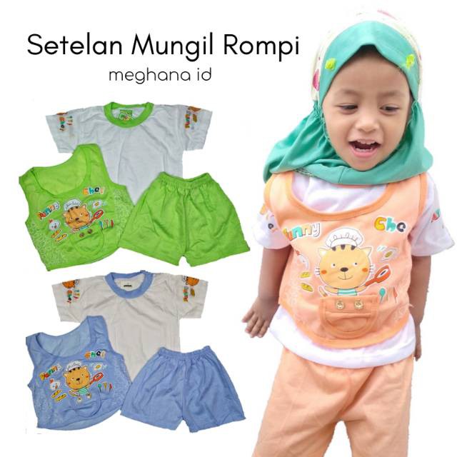 Baju kaos setelan celana pendek + rompi bayi anak cowok cewek murah merk mungil