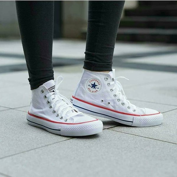 SM88 - Sepatu Converse High Putih List Biru Merah Sneakers Tinggi Bertali Pria / Wanita Sekolah Kere