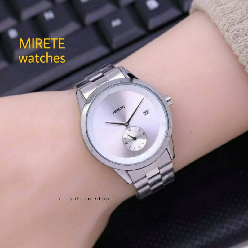 JAM TANGAN WANITA MIRETE ORIGINAL FITUR TANGGAL WATER RESISITANT RANTAI STAENLES STEL DIAMTER 2,8MM