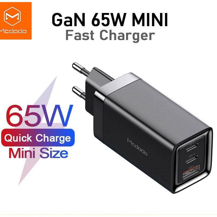 MCDODO GaN Charger USB Type C QC4 PD 3 Port 65W - CA-792 - Black