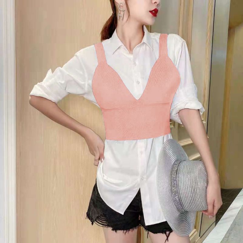 MDLV ~ 4831 NAVARRA PLAIN SHIRT W VEST 1SET KEMEJA &amp; VEST RAJUT PREMIUM FASHION IMPORT