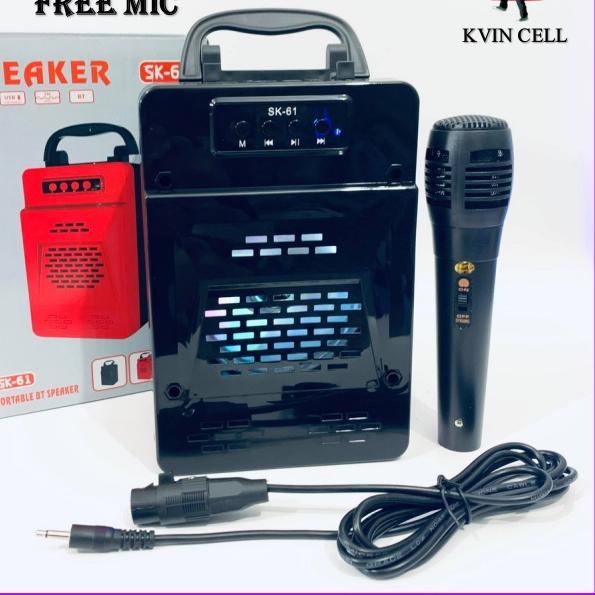 Banyak Peminat Speaker Bluetooth Portable LED Bass Polytron Aktif Laptop Karaoke mini Robot advance / Speaker Mic Bluetooth Wireless Microphone Micro SD Free Microphone Type SK-61+