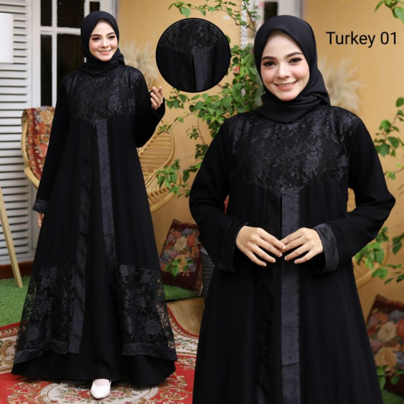 GALLERY EXCLUSIVE ABAYA HITAM GAMIS TURKEY 01 CANTIK DEWASA KOMBINASI RENDA GAMIS MUSLIM WANITA Turki