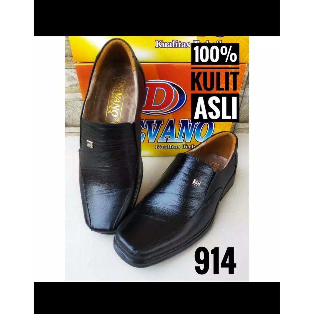 Sepatu Pantofel Kulit ASLI 100% Sapi Tidak Asli Bisa Kembali Sepatu Kantor Pria Full Hitam Slip On PREMIUM Model 914