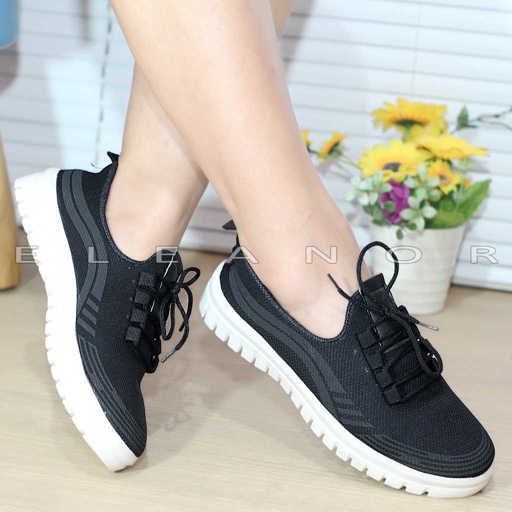 Eleanor Sepatu Kets Tali Wanita K14 - Hitam / Putih
