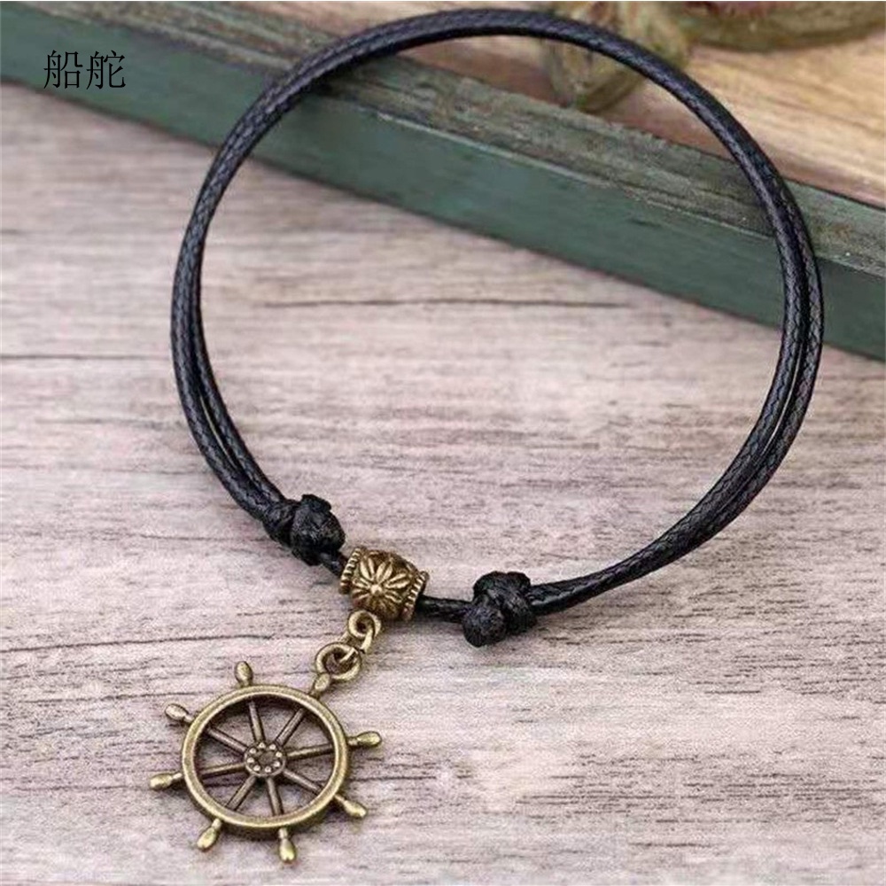 Retro Pasangan Pacar Hitam Tali Kupu-kupu Bunga Menara Liontin Gelang Kaki Gelang untuk Pria dan Wanita Bracelet