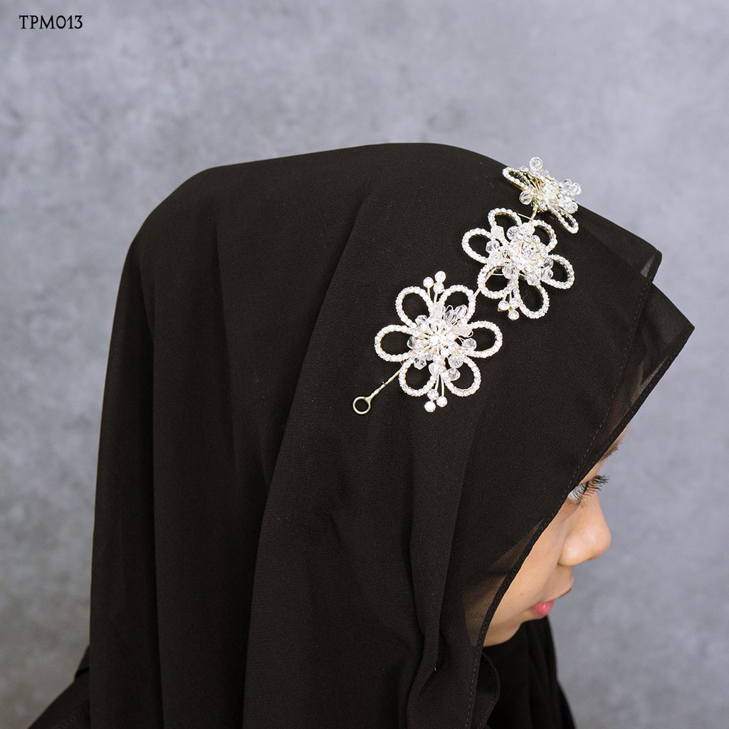 [BISA COD] HAIRPIECE AKSESORIS PESTA WANITA BUNGA SILVER PUTIH TPM013