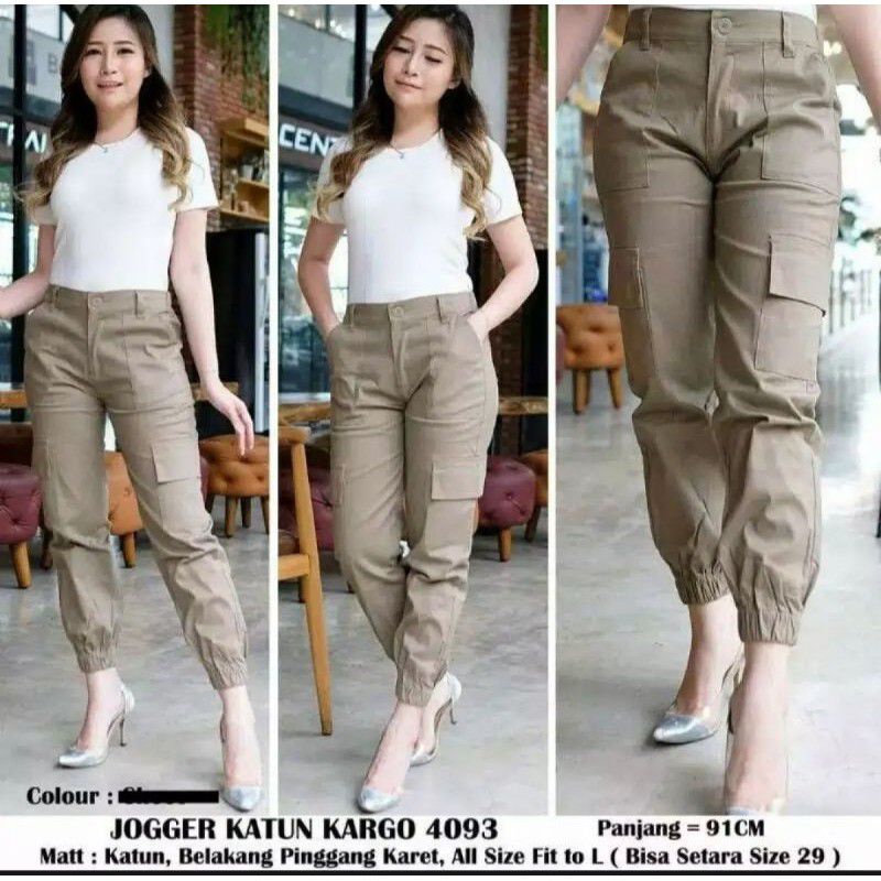 CELANA WANITA BAGGY PANTS CARGO JOGER RESLETING AMERICAN DRILL