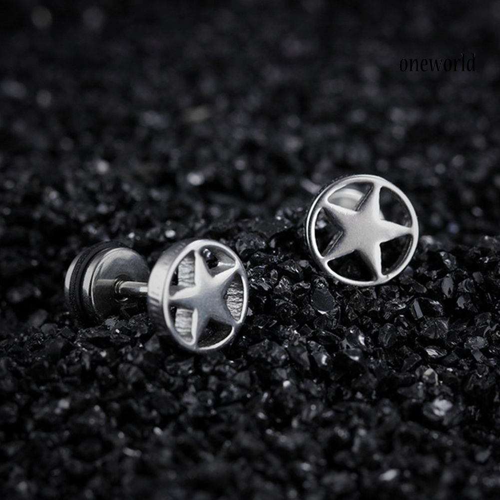 OW@ Women Men Couple Stainless Steel Hollow Star Barbell Earrings Punk Ear Studs