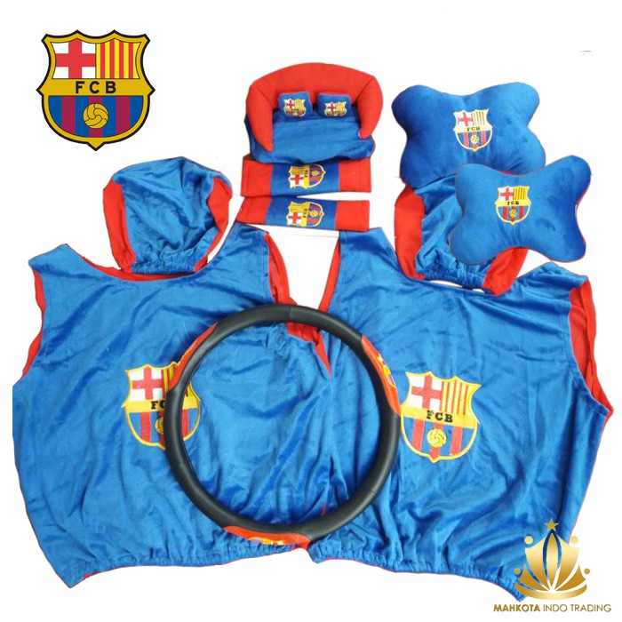 Sarung Jok Mobil Universal 6 in 1 / Bantal Mobil / Car Set Mobil FC Barcelona / Barca 6in1