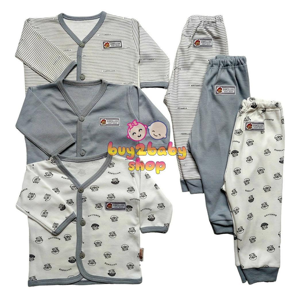 Baju bayi setelan Gorilux Premium Series best cotton bayi usia 0-3 Bulan isi 3 setelan