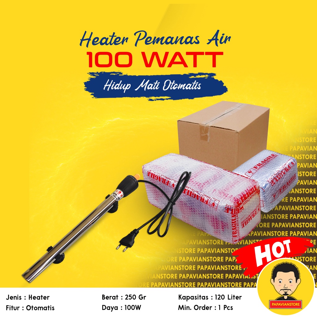 Heater Pemanas Air Kolam Aquarium Akuarium Karantina Ikan Hias Koi Otomatis On Off 50 100 Rendah Daya Low Watt 120 LPM Liter Per Menit Bahan Besi Stenlis Stainless Steel 304 Anti Karat Kualitas Grade A Tahan Lama Hitungan Tahun P026