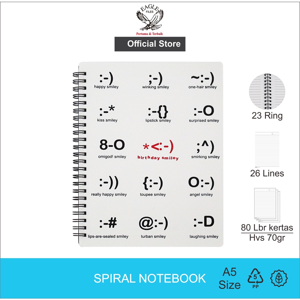 

Notebook Spiral A5 TOMEX Buku Tulis Buku Catatan Diary Motif EMOJI Isi 80 Lembar