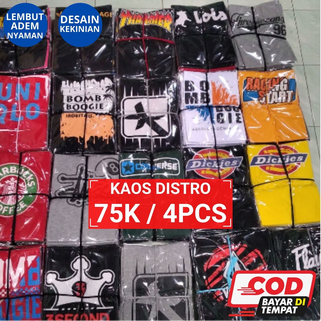 Paket Promo 4 Pcs Pakaian Baju Kaos Kaus T Shirt Distro Lengan Pendek Pria Wanita Cowok Cewek Dewasa
