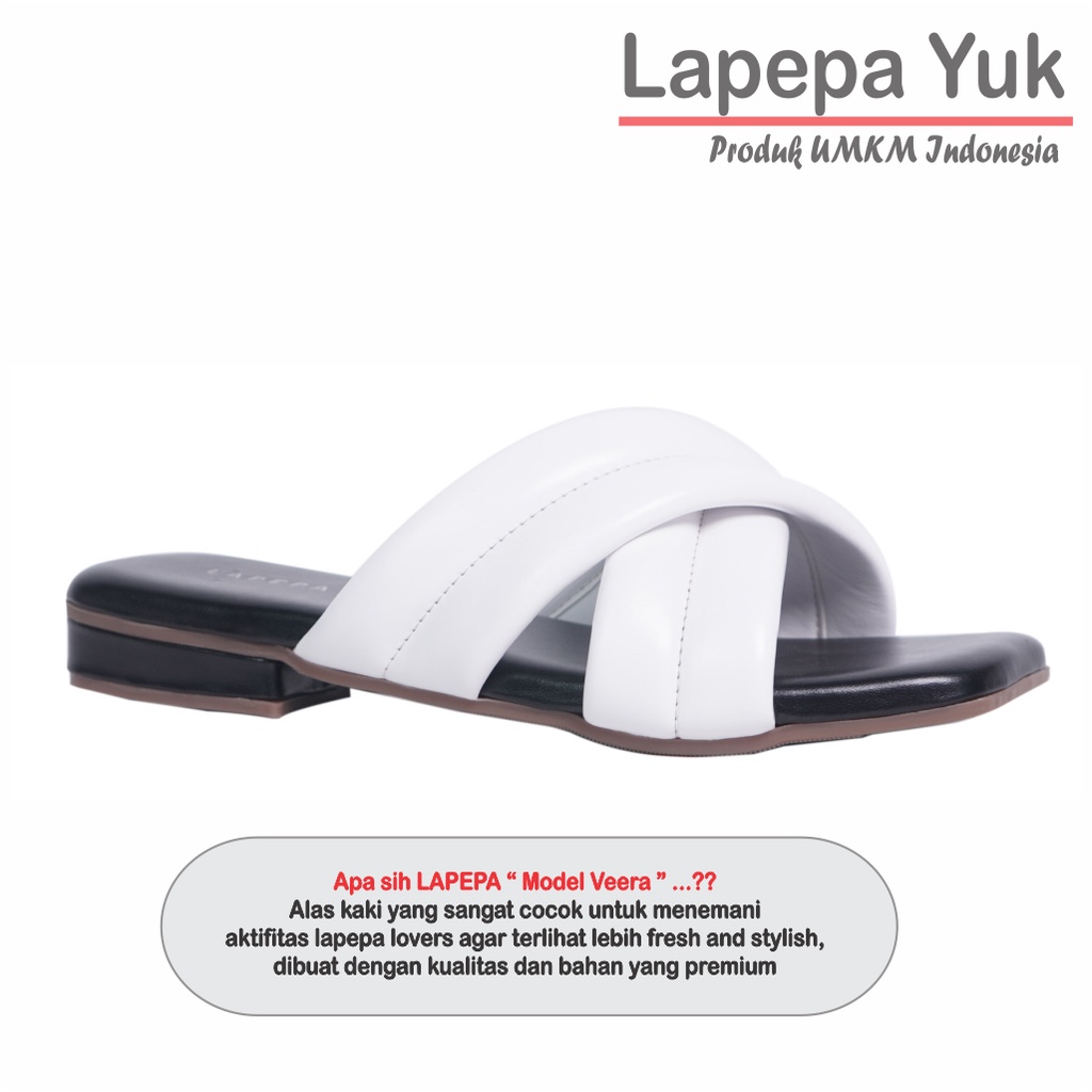 LAPEPA YUK - Sandal Wanita Teplek VEERA Sendal Cewek Platform Wedges Kondangan Hak Tinggi  2cm Model Silang 2 Size 36 37 38 39 40 Casual Santai Rumah Slop Warna WHITE Putih Selop Premium Citayam Fashion Original Kekinian Terbaru Shoes Mall Official Store