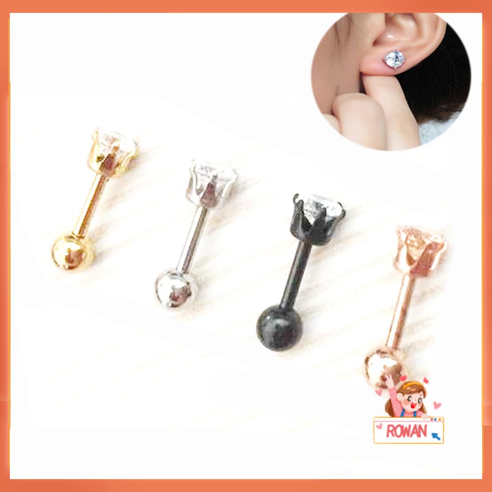 Rhig1 1pc Anting Tusuk Titanium Steel Hias Cubic Zirconia Multi Warna Untuk Pria / Wanita