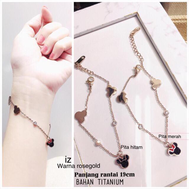 gelang tangan wanita titanium asli anti karat fashion korea model mickey