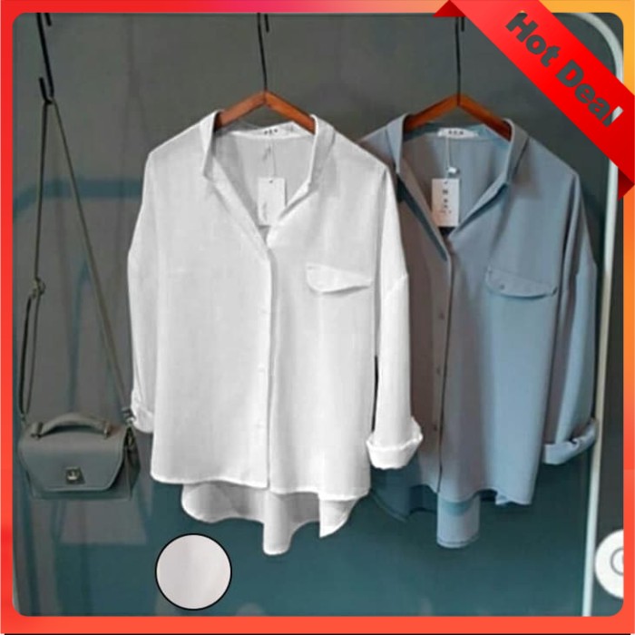 KEMEJA ATASAN WANITA TWISCONT IMPORT PUTIH