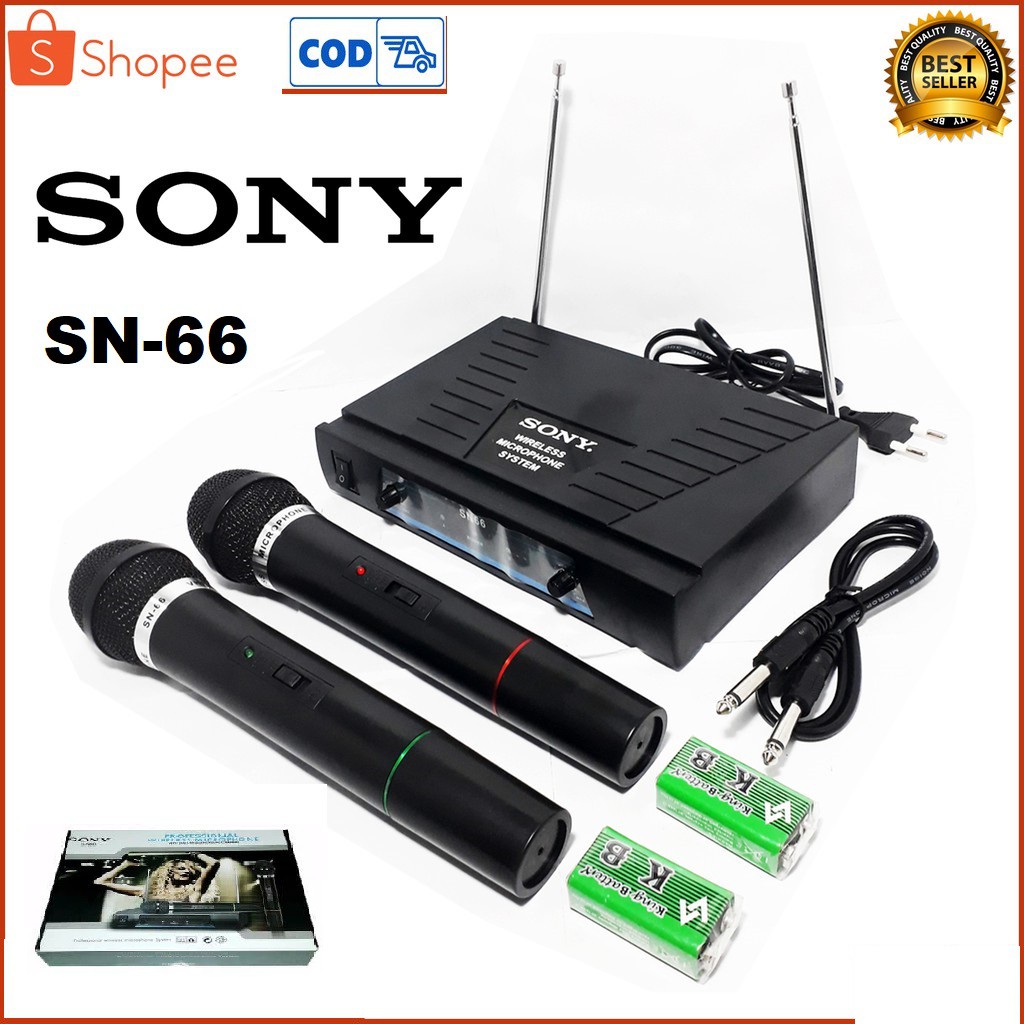 Sony Microphone Double Wireless Sn-66 Suara Mega Bass-hitam