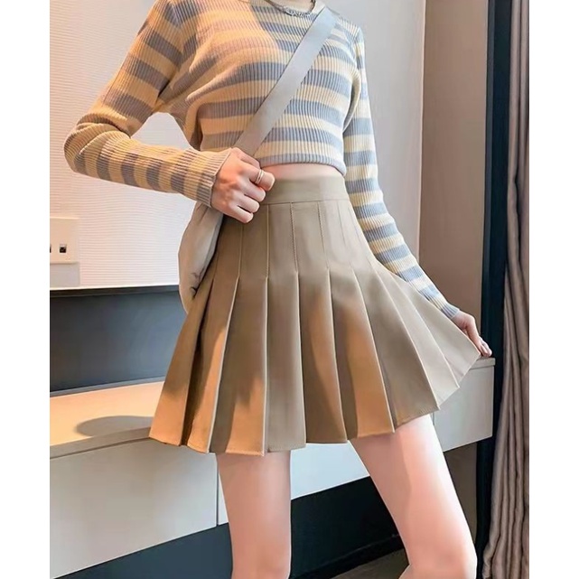 RSB RK258 Rok Pendek Mini Korean Women Mini Skirt Pleated Plain Rok Pendek Polos Model Lipat (S-XXL)