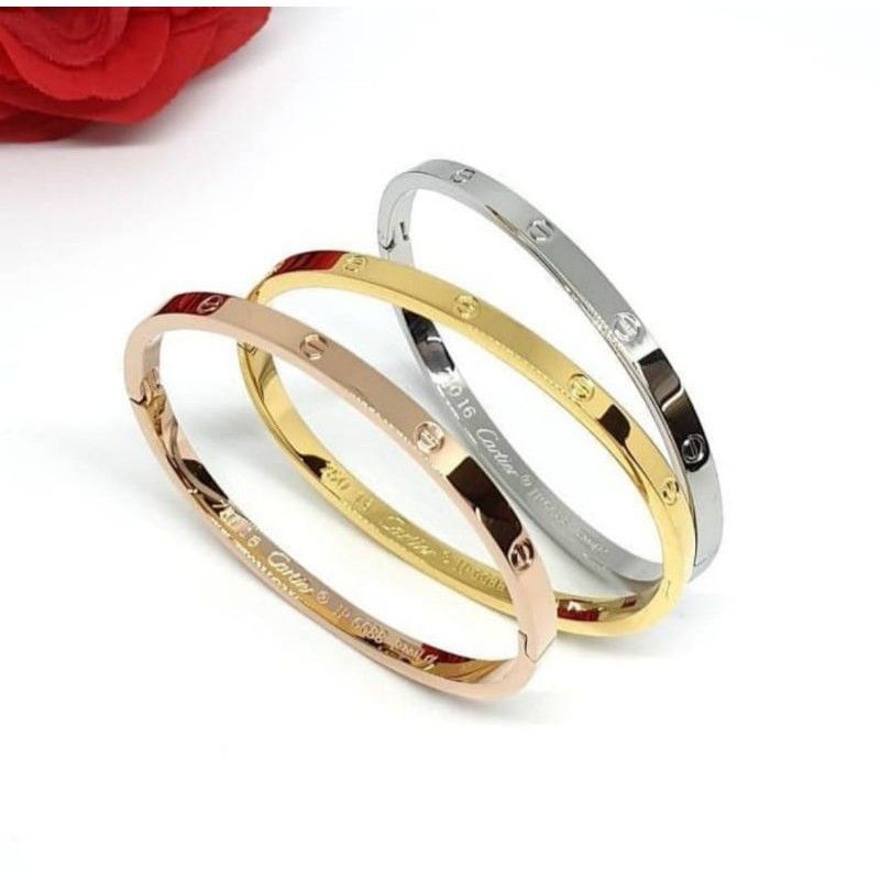 GELANG TITANIUM CARTIER EMAS WANITA MODEL OVAL ANTI KARAT DAN TIDAK MUDAH LUNTUR STAINLEES STEEL TERLARIS