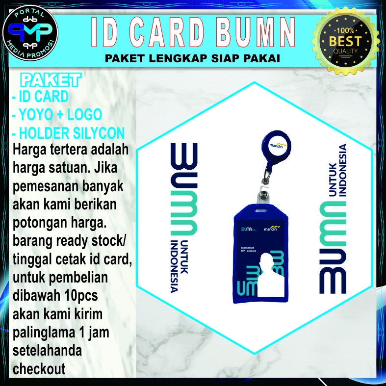 

MANDIRI ID CARD PAKET + HODER SILIKON + GANTUNGAN ID CARD YOYO + LOGO YOYO MANDIRI