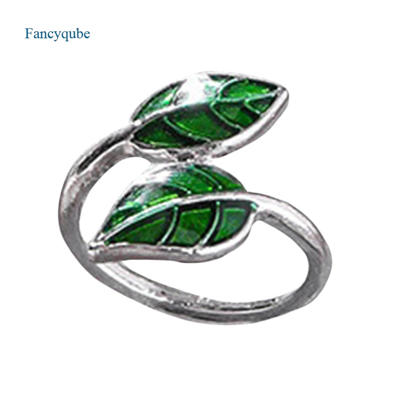 Fancyqube Cincin Model Terbuka Desain Daun Hijau Gaya Korea Untuk Wanita