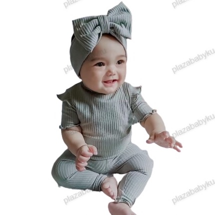 Plazababyku BBB VINCY setelan anak perempuan jumper bayi motif bunga lucu free headband