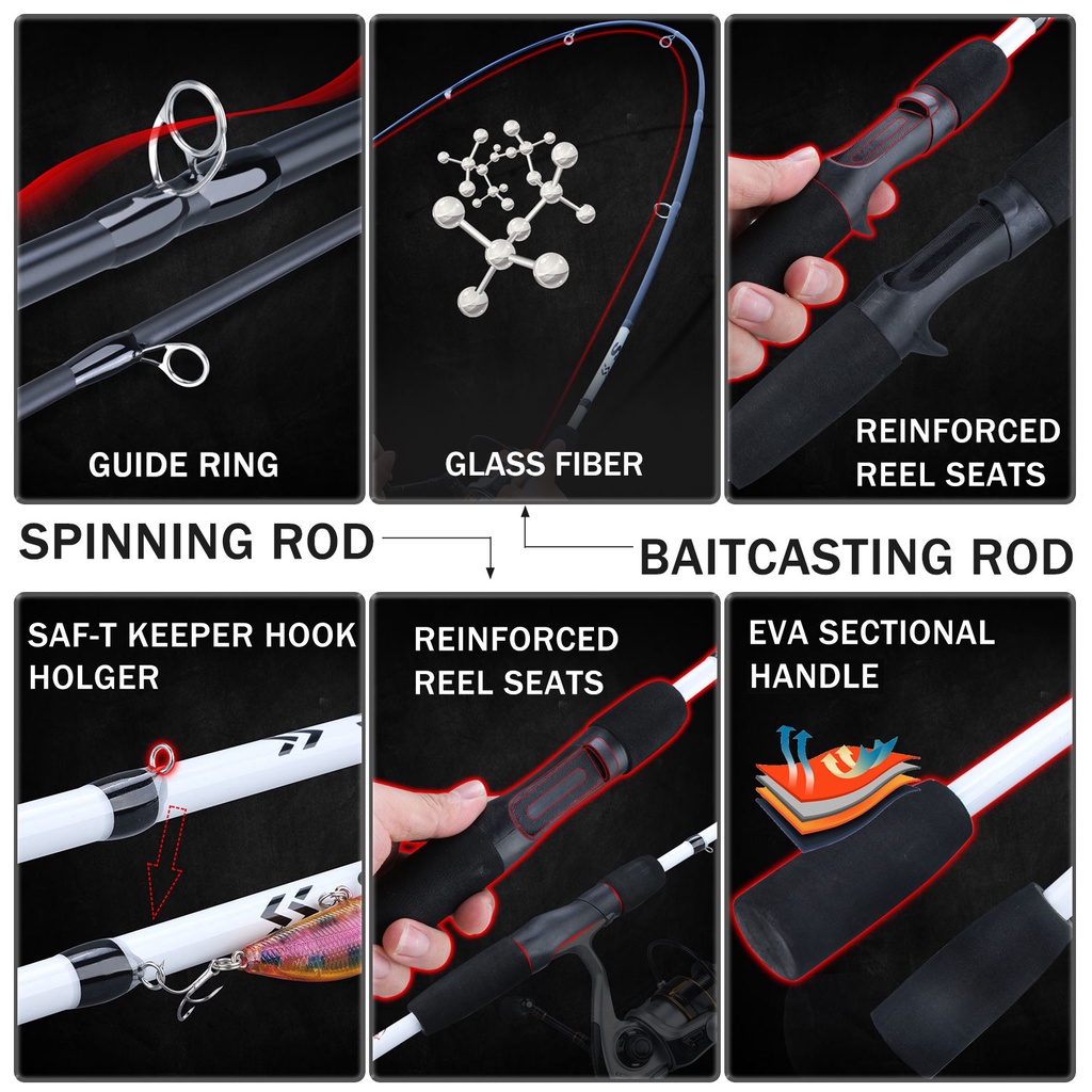 Spinning Casting Spinning Rod EVA Menangani Fleksibilitas Yang Baik Kekuatan Tarik Yang Kuat 2 Bagian 3 Bagian 1.65m 1.75m Baitcasting Fishing Rod untuk Air Asin Sungai Air Tawar Danau Memancing Ikan Mas