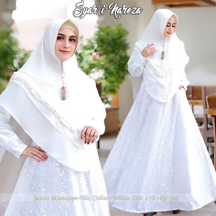 PREMIUM SET GAMIS KHIMAR TILE NAREZA DRESS PESTA MEWAH AKAD WHITE PUTIH