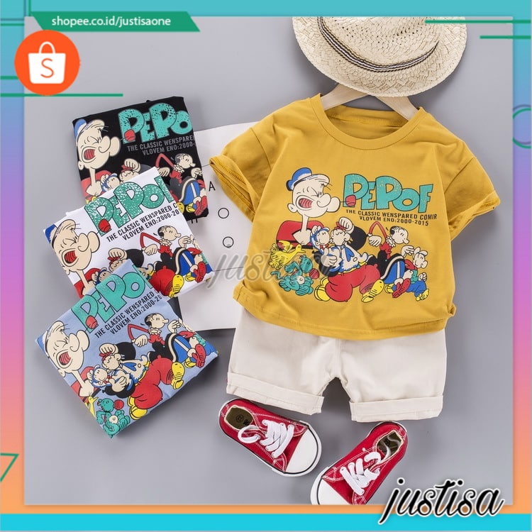 Promo !! Setelan baju anak cowok / setelan popeye the classic ukuran 1-4tahun / Setelan anak import kerem