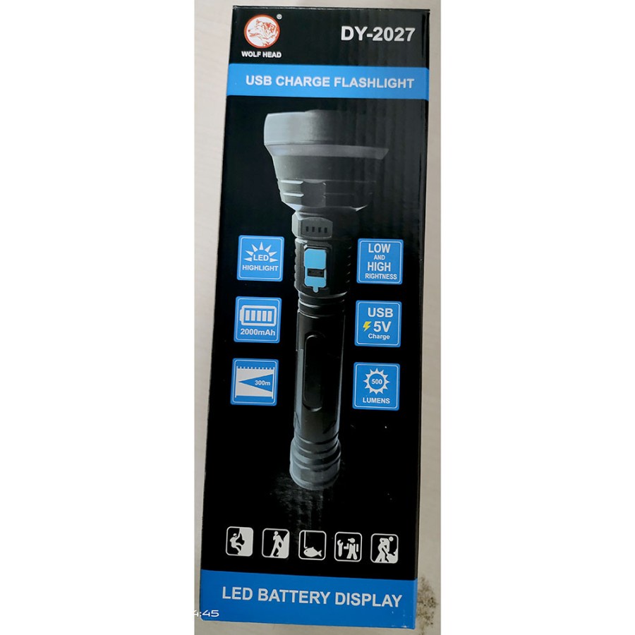 Senter LED Waterproof USB Rechargeable Cree XPE 4000 Lumens - DY-2027 - Black