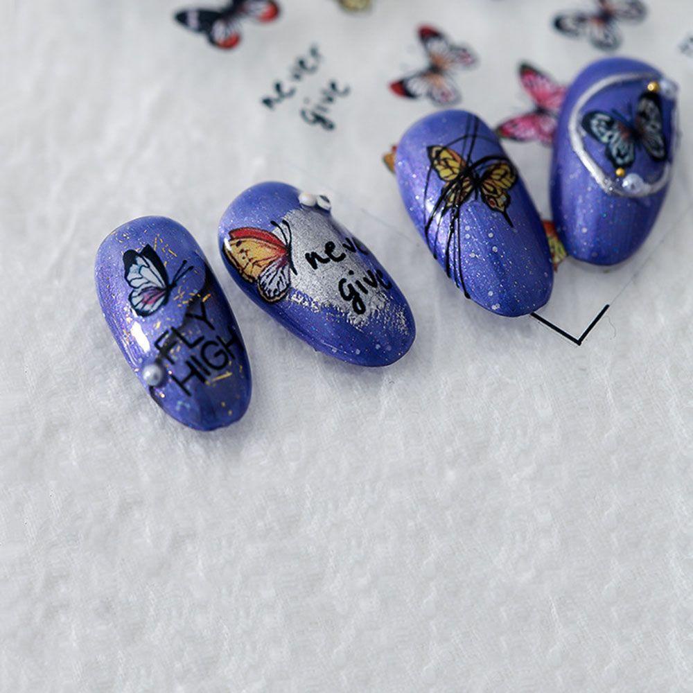 AUGUSTINA Stiker Kuku Kupu-Kupu Agustina Bergaya Motif Kupu-Kupu Perekat Nail Decals