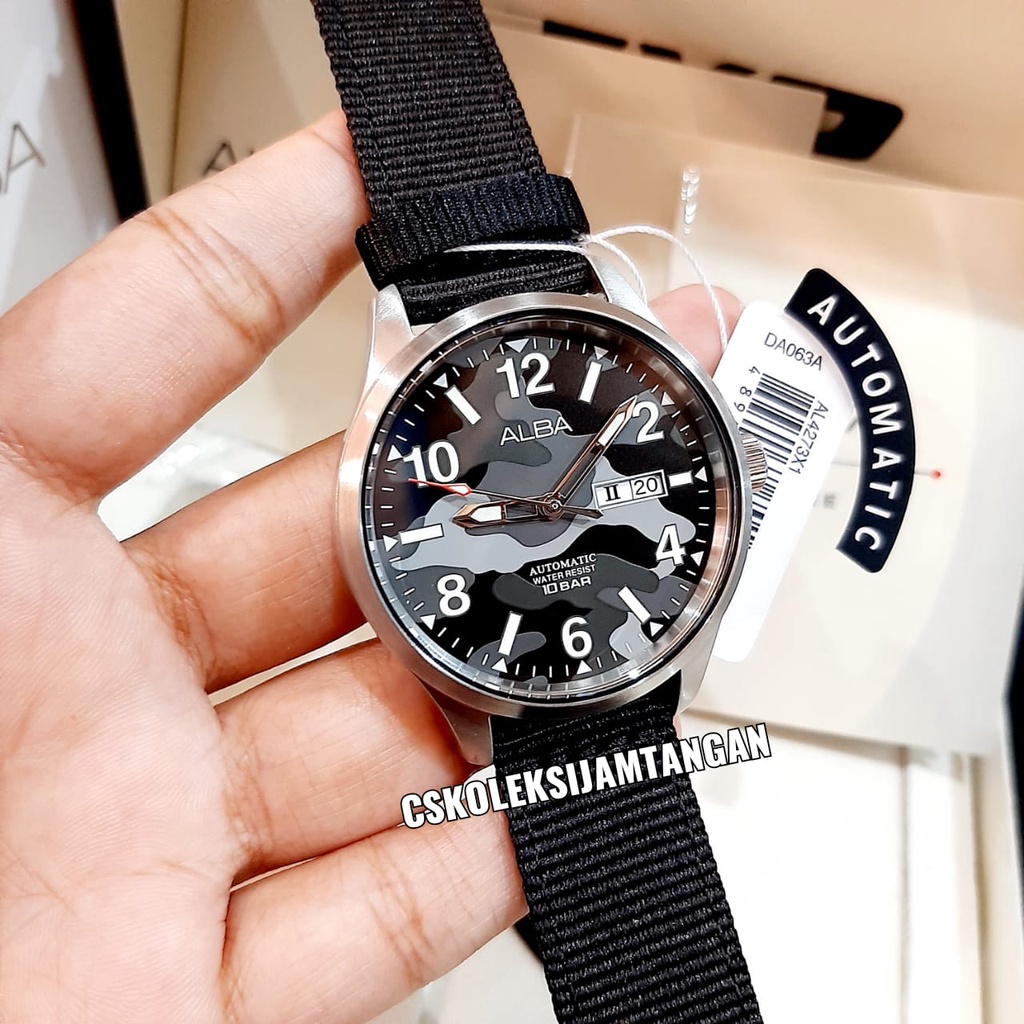 JAM TANGAN PRIA ALBA AL4273X1 AL4273 AUTOMATIC BLACK NYLON ORIGINAL