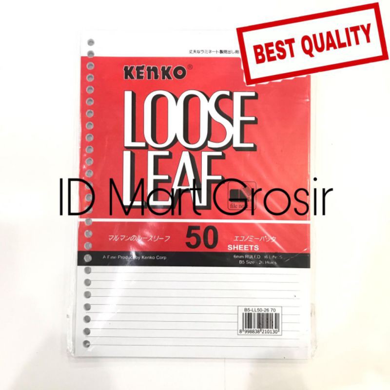 Jual Kertas Binder / Loose Leaf Note KENKO B5 (Isi 50 Lembar) | Shopee ...