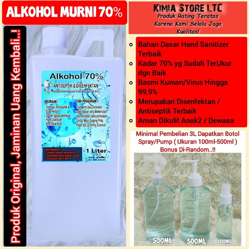 Jual Alkohol Murni 70 96 Kemasan 1 Liter Ethanol Non Food