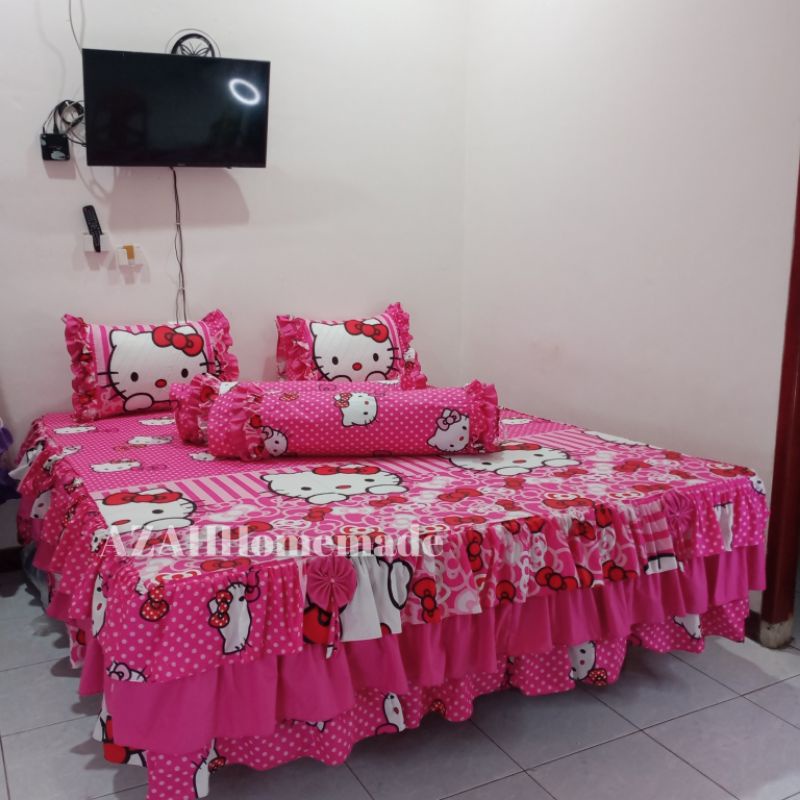 Sprei Rumbai tumpuk Susun 3 Motif Hello Kitty Ping Sprey Pengantin