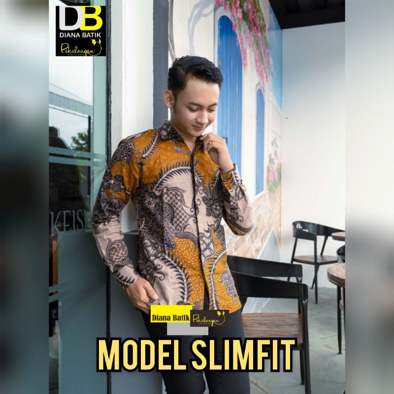 Kemeja Batik Pria Model Slimfit Terbaru Lengan Panjang Bahan Katun M L XL