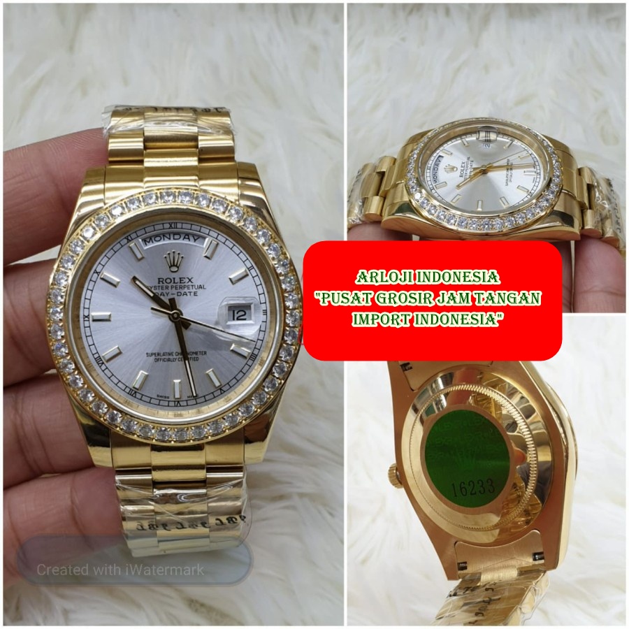 Mega Sale Jam Tangan Pria ROLEX DayDate President Gold White Garansi 1th