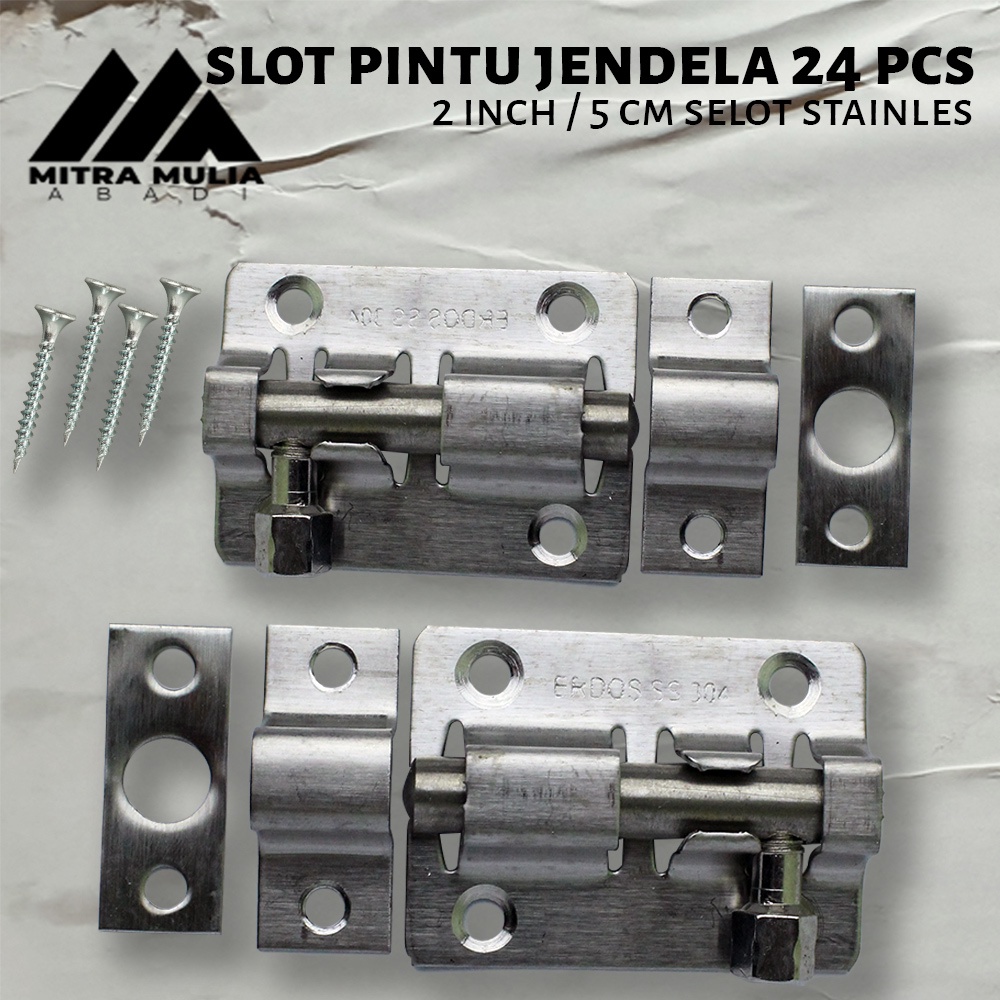 Grendel Slot Pintu 2 Inch 24pcs / 5 cm Selot Stainles + Door Bolt Skrup Baut 24 pcs