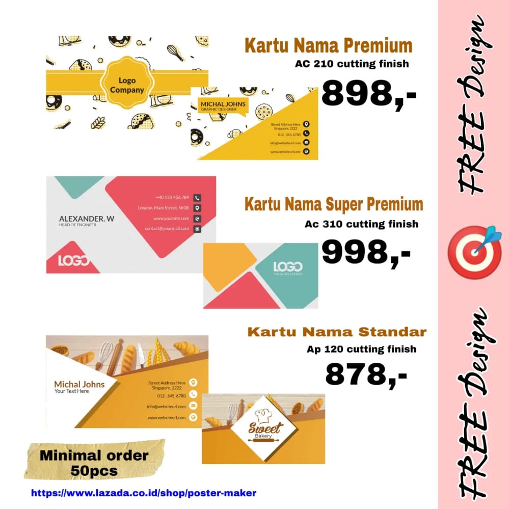

Design kartu nama 50 pcs (9cm x 5,5cm)