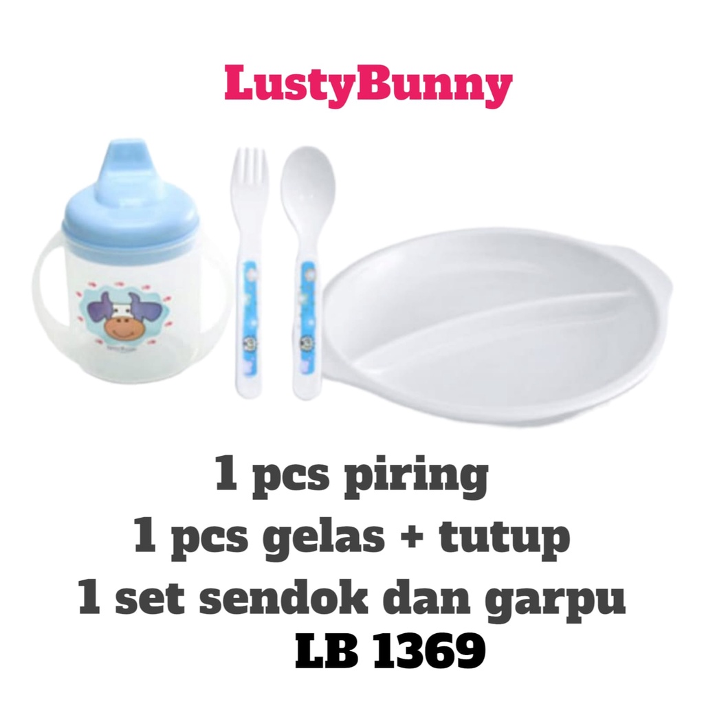 GloryBaby-LustyBunny Set Perlengkapan Makan Bayi 3 in1 | Feeding Set Alat Makan Bayi