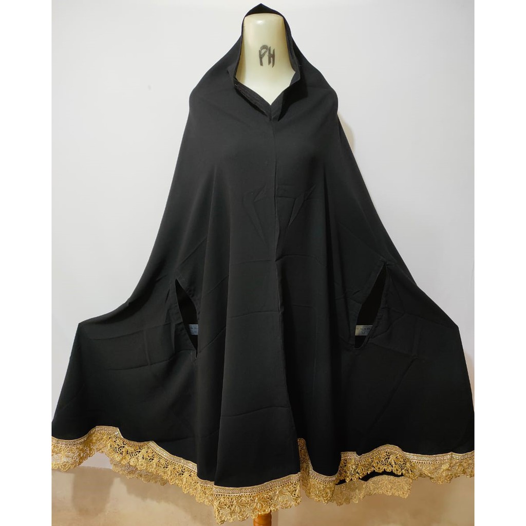 Khimar Jumbo Abaya Cardy Jetblack variasi Renda Emas