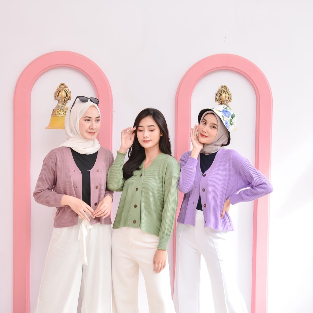 NOUSKA - STRADA Cardigan Rajut Crop Polos Kardigan Outer Kekinian Korean Style