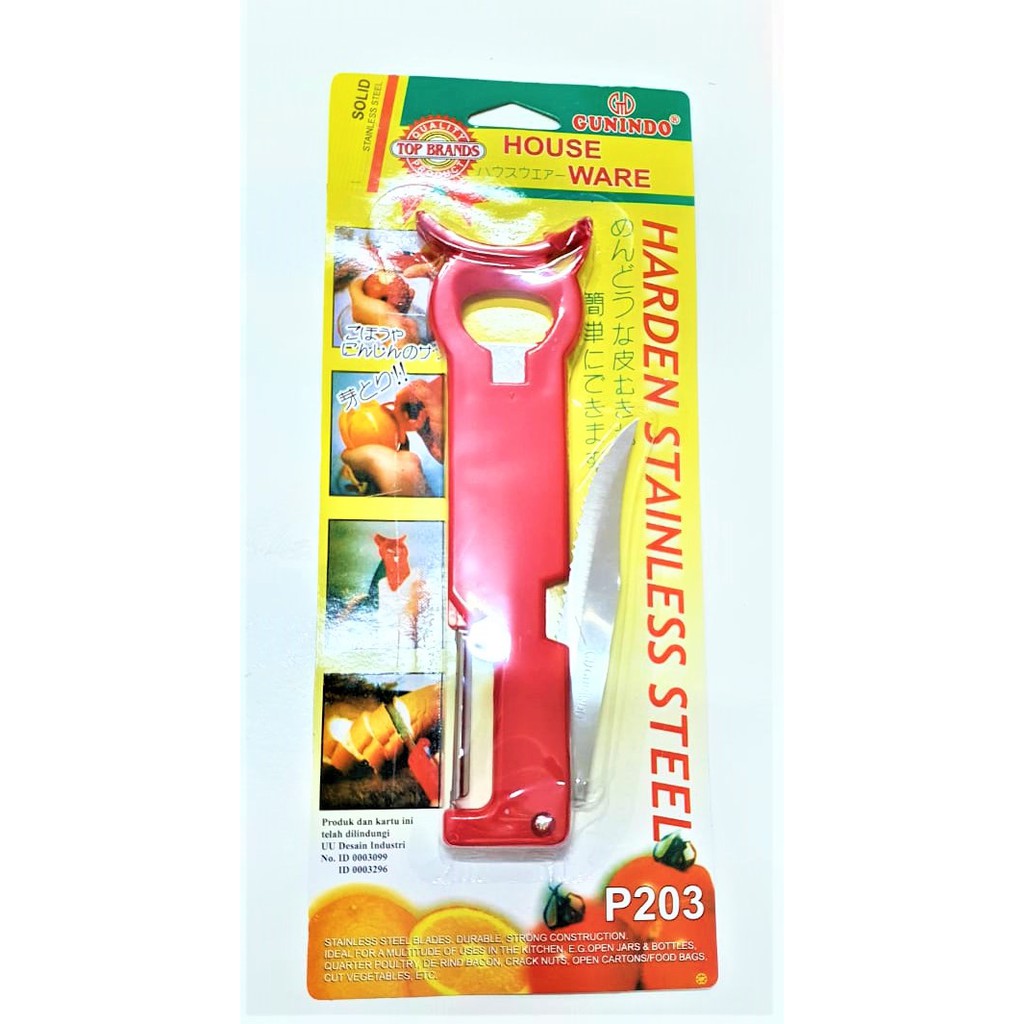 PISAU KUPAS BUAH SAYUR SERBAGUNA PEMBUKA BOTOL P 203 GUNINDO PEELER